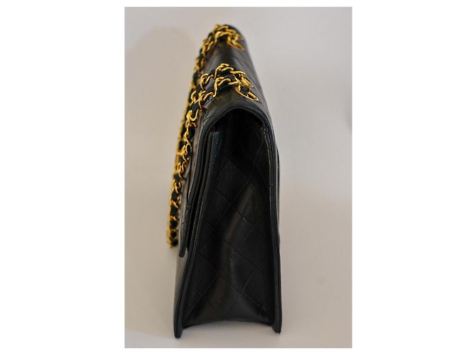 Borsa Chanel Trapeze a Patta in Pelle Matelassé Nera Nero - vista 5