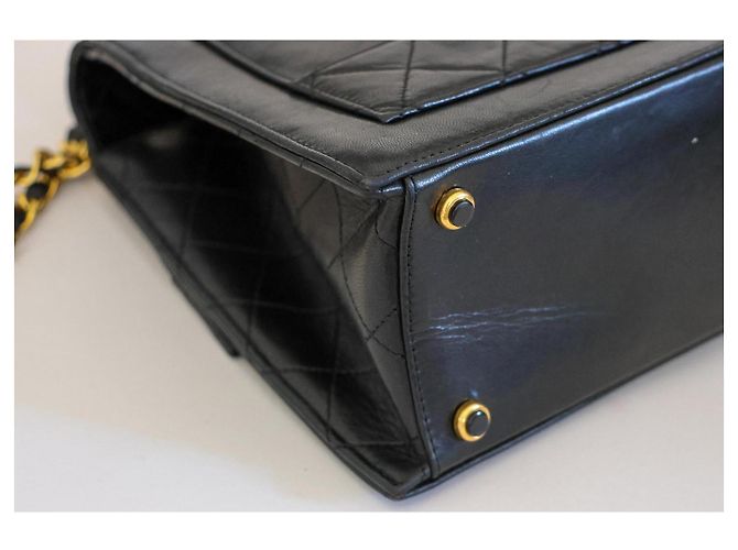 Borsa Chanel Trapeze a Patta in Pelle Matelassé Nera Nero - vista 7