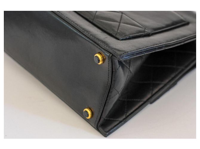 Borsa Chanel Trapeze a Patta in Pelle Matelassé Nera Nero - vista 8