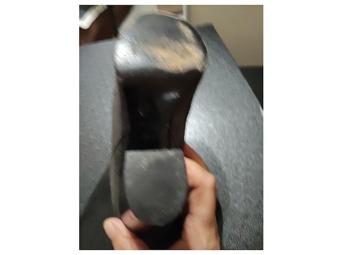 Botas altas Chanel em camurça cinza e couro prateado Metálico - vista 9