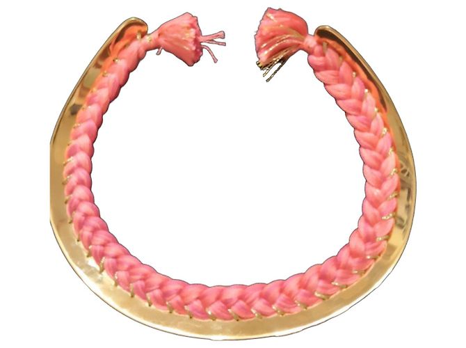Aurelie Bidermann Pulsera "Copacabana" en metal dorado y cordón rosa - vista 2