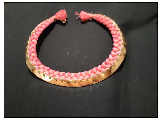 Aurelie Bidermann Pulsera "Copacabana" en metal dorado y cordón rosa - vista 6