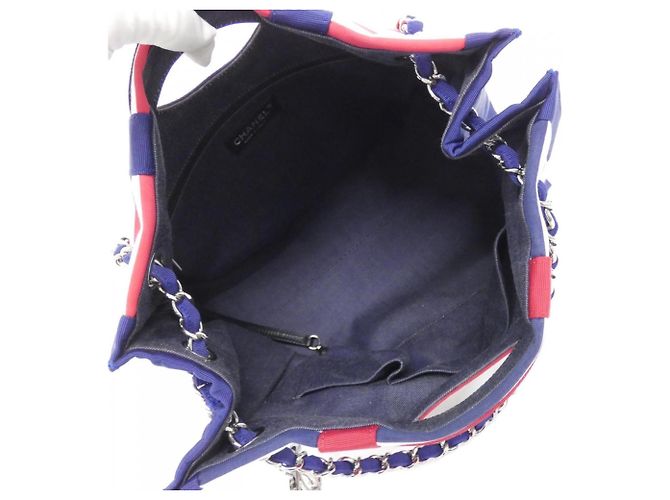 Borsa Chanel 47944 in tela blu rosso bianco - vista 10