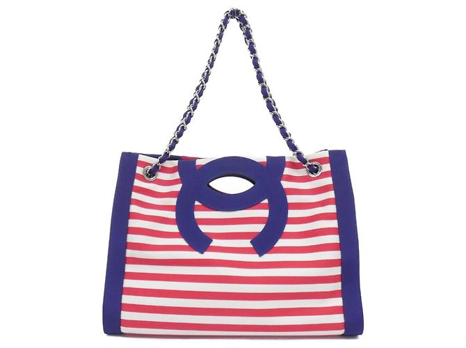 Borsa Chanel 47944 in tela blu rosso bianco - vista 2