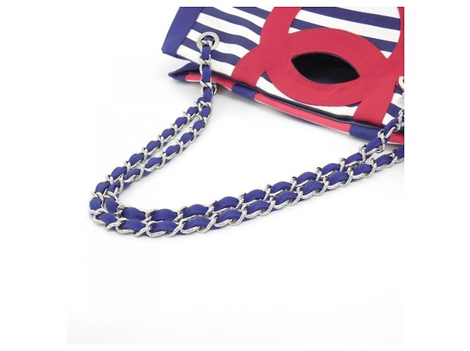 Borsa Chanel 47944 in tela blu rosso bianco - vista 9