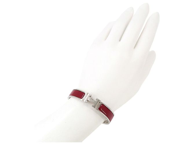 Brazalete Hermès Clic H PM en rojo y plata Roja - vista 8