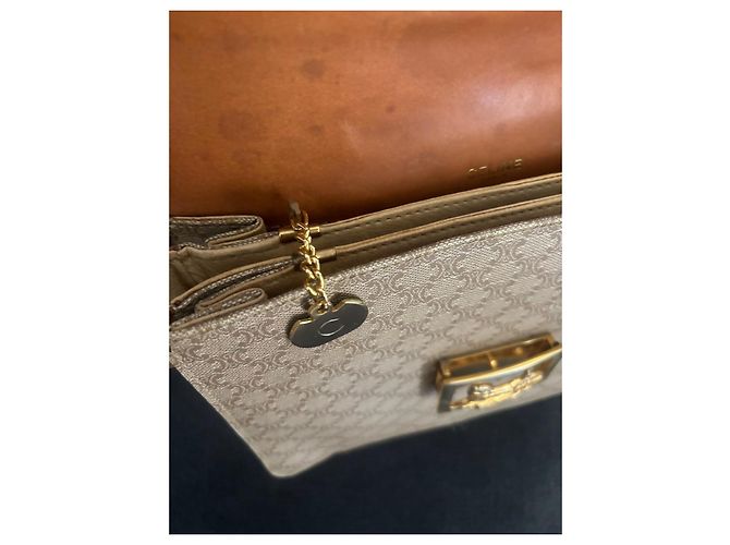Céline Celine Triomphe Borsa a Tracolla in Tela Monogram e Pelle Marrone Beige - vista 11