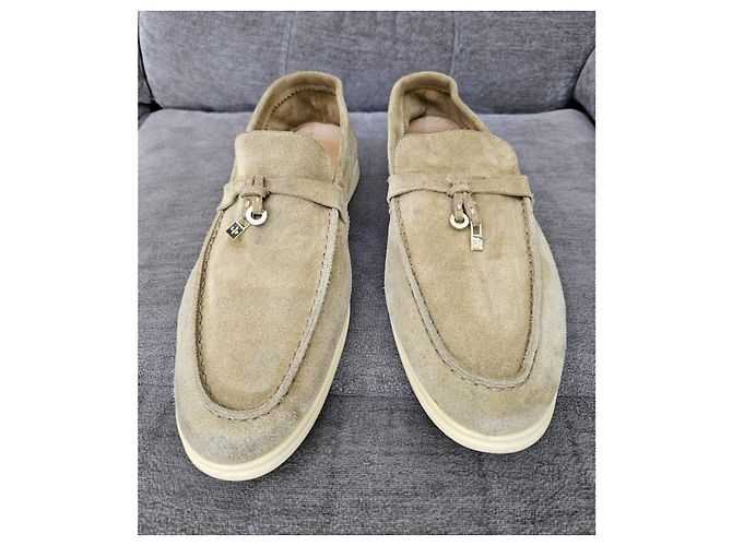 Mocassini Loro Piana Summer Walk in camoscio beige - vista 13