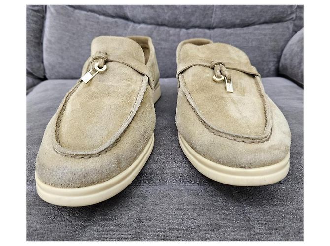Mocassini Loro Piana Summer Walk in camoscio beige - vista 2