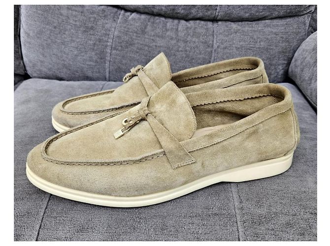 Mocassini Loro Piana Summer Walk in camoscio beige - vista 3