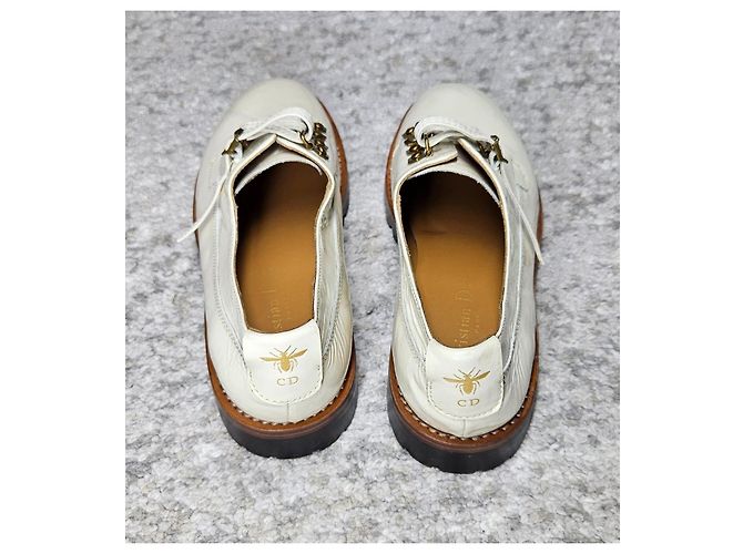 Scarpe Derby stringate in pelle verniciata bianca Christian Dior Bianco - vista 7