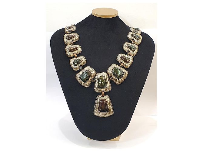 Autre Marque Collana Vintage MONET con pendenti geometrici D'oro Marrone scuro Verde scuro - vista 2