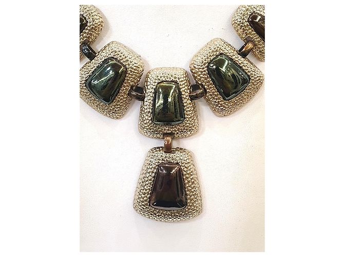 Autre Marque Collana Vintage MONET con pendenti geometrici D'oro Marrone scuro Verde scuro - vista 3