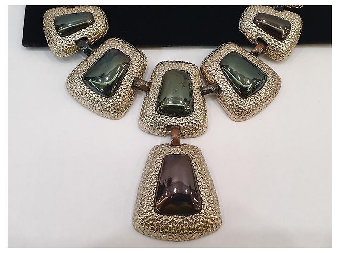 Autre Marque Collana Vintage MONET con pendenti geometrici D'oro Marrone scuro Verde scuro - vista 4