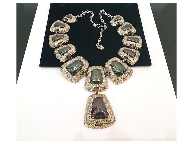 Autre Marque Collana Vintage MONET con pendenti geometrici D'oro Marrone scuro Verde scuro - vista 5