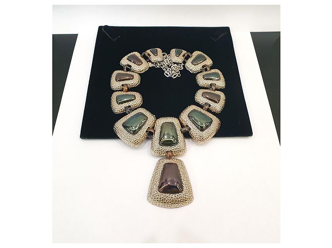 Autre Marque Collana Vintage MONET con pendenti geometrici D'oro Marrone scuro Verde scuro - vista 6