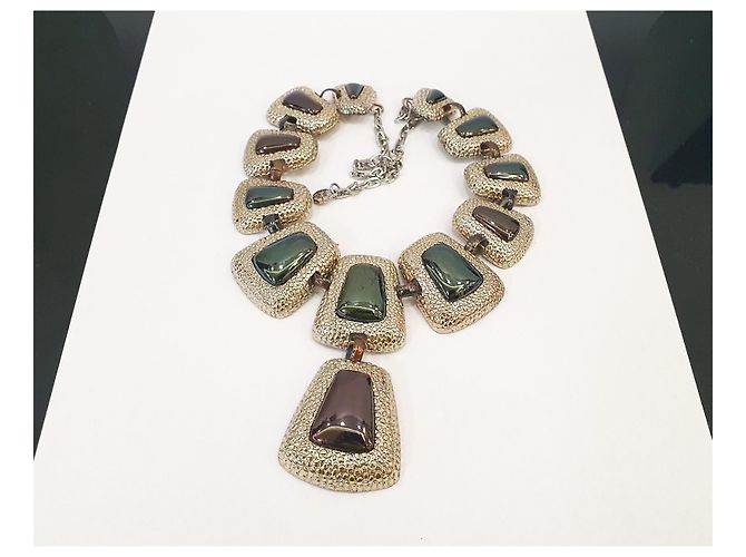 Autre Marque Collana Vintage MONET con pendenti geometrici D'oro Marrone scuro Verde scuro - vista 7