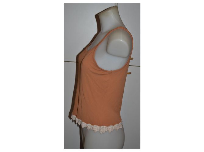 Regata Blumarine em algodão cor caramelo com renda - vista 2