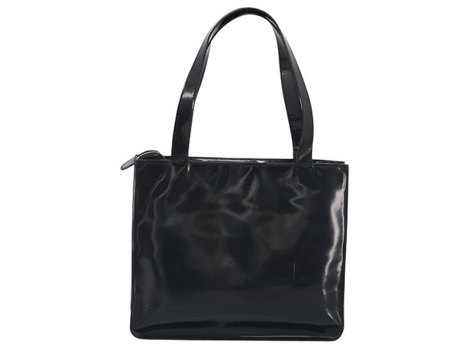 Chanel Vintage Borsa a tracolla in vernice con logo impresso Nero - vista 2