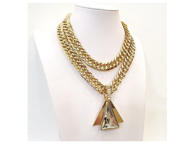 Autre Marque Collana a catena chunky tono oro con pendente in cristallo Joan Collins Collection D'oro - vista 3
