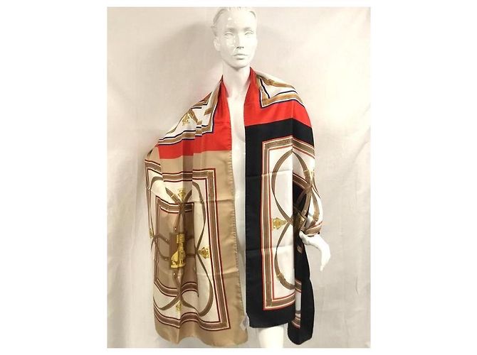 Burberry Seidentuch Braun Schwarz Weiß Rot Beige - Ansicht 2