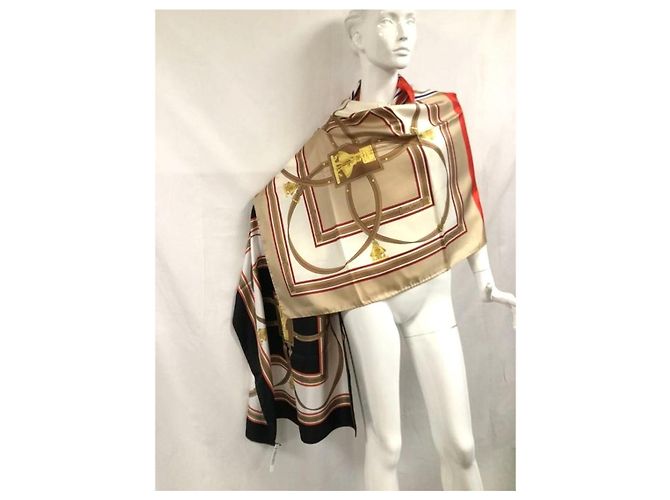 Burberry Seidentuch Braun Schwarz Weiß Rot Beige - Ansicht 5