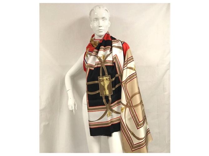 Burberry Seidentuch Braun Schwarz Weiß Rot Beige - Ansicht 7
