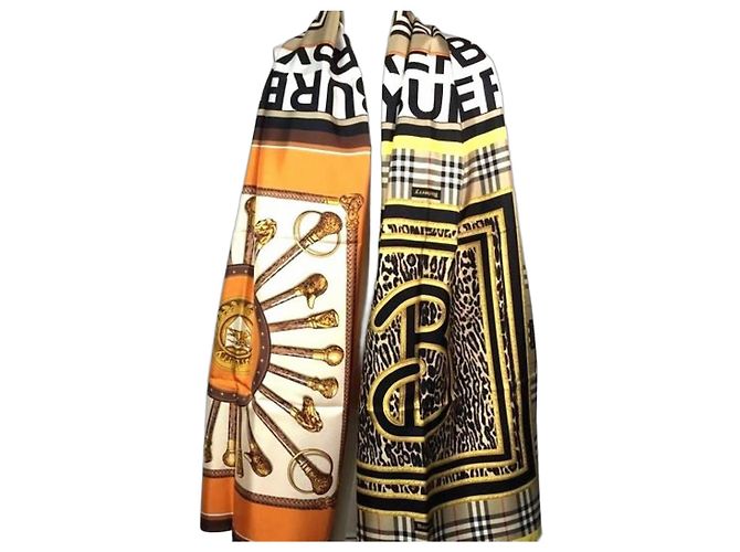 Burberry Seidentuch Braun Schwarz Weiß Beige Golden Orange Leopardenprint - Ansicht 2