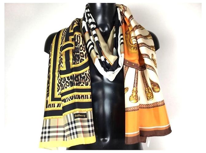 Burberry Seidentuch Braun Schwarz Weiß Beige Golden Orange Leopardenprint - Ansicht 5