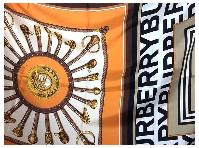 Burberry Seidentuch Braun Schwarz Weiß Beige Golden Orange Leopardenprint - Ansicht 6