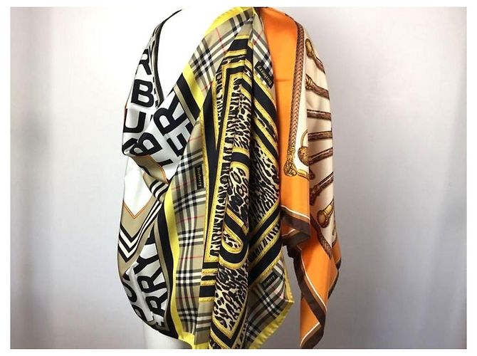 Burberry Seidentuch Braun Schwarz Weiß Beige Golden Orange Leopardenprint - Ansicht 7