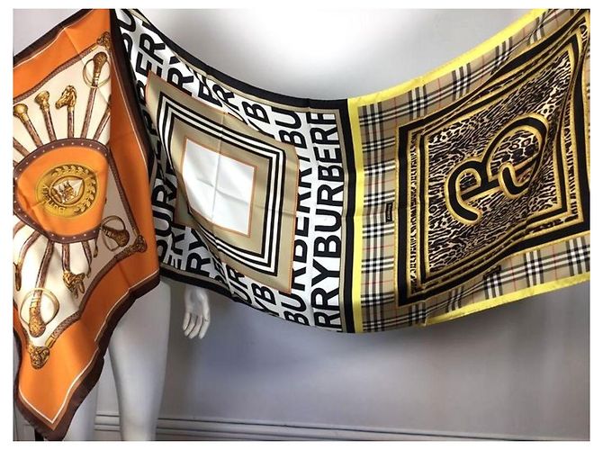 Burberry Seidentuch Braun Schwarz Weiß Beige Golden Orange Leopardenprint - Ansicht 8