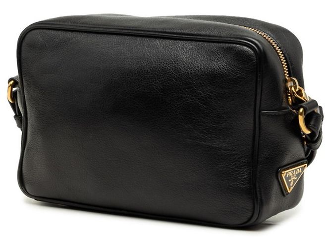 Borsa a tracolla in pelle nera con placca logo Triangle Prada Nero - vista 2