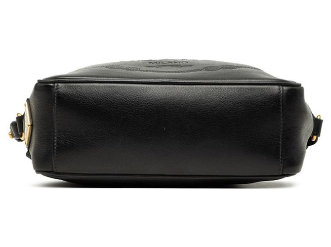 Borsa a tracolla in pelle nera con placca logo Triangle Prada Nero - vista 3