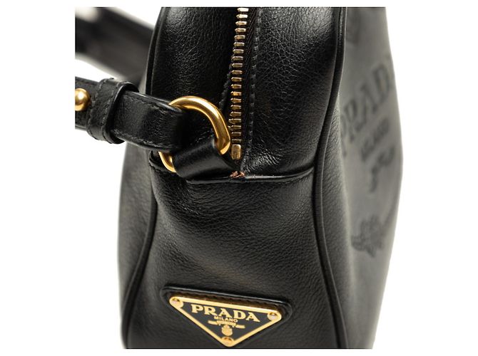 Borsa a tracolla in pelle nera con placca logo Triangle Prada Nero - vista 6