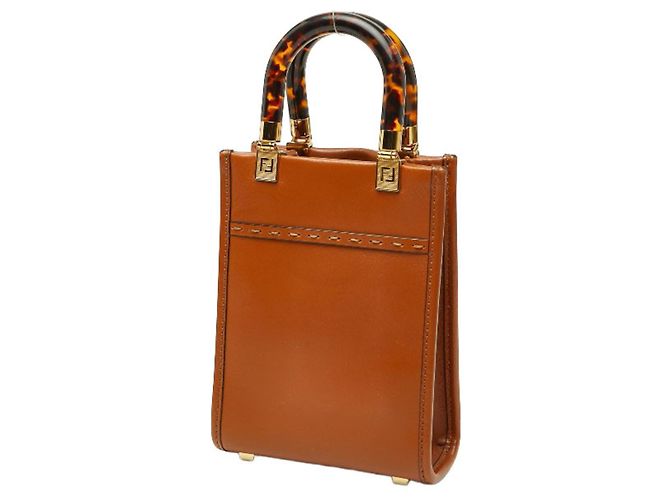 Borsa a mano Mini Sunshine Shopper Fendi in pelle marrone - vista 2