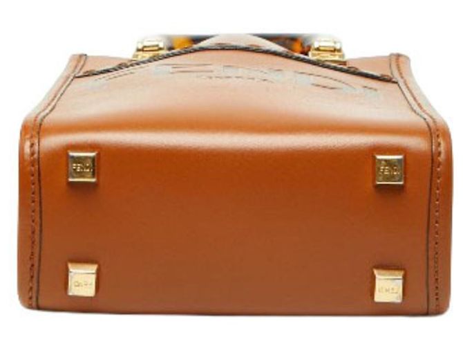 Borsa a mano Mini Sunshine Shopper Fendi in pelle marrone - vista 3