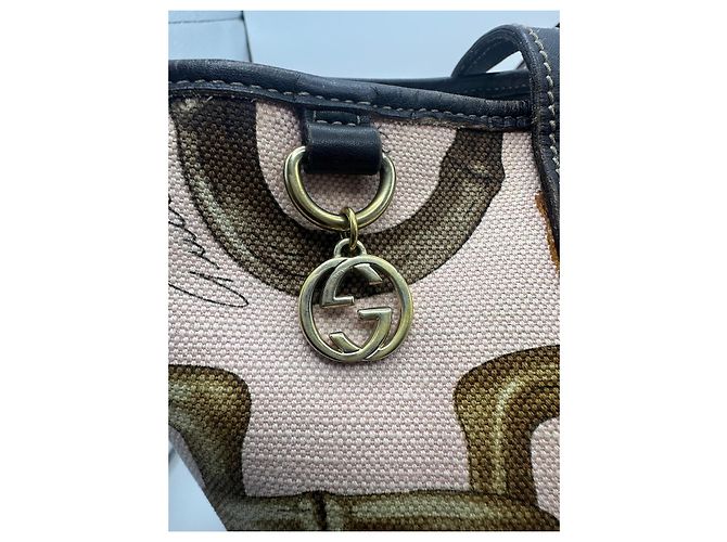 Borsa Tote Gucci Bamboo Horsebit Marrone Rosa Beige - vista 13