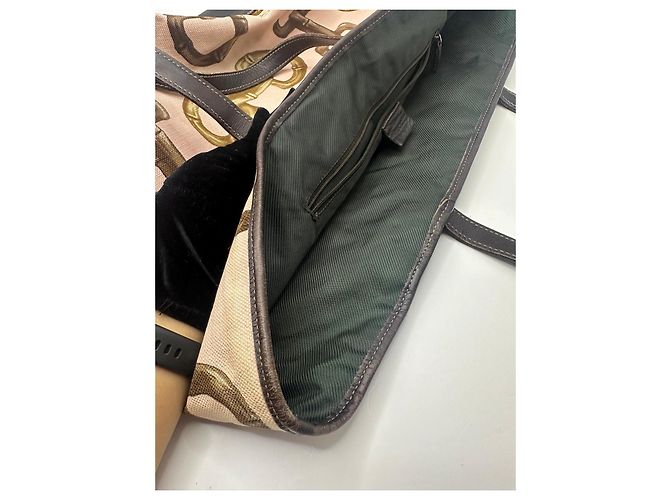Borsa Tote Gucci Bamboo Horsebit Marrone Rosa Beige - vista 17
