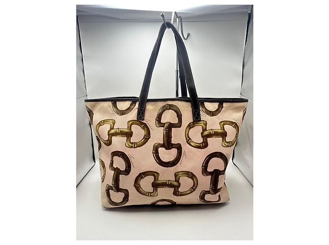 Borsa Tote Gucci Bamboo Horsebit Marrone Rosa Beige - vista 2