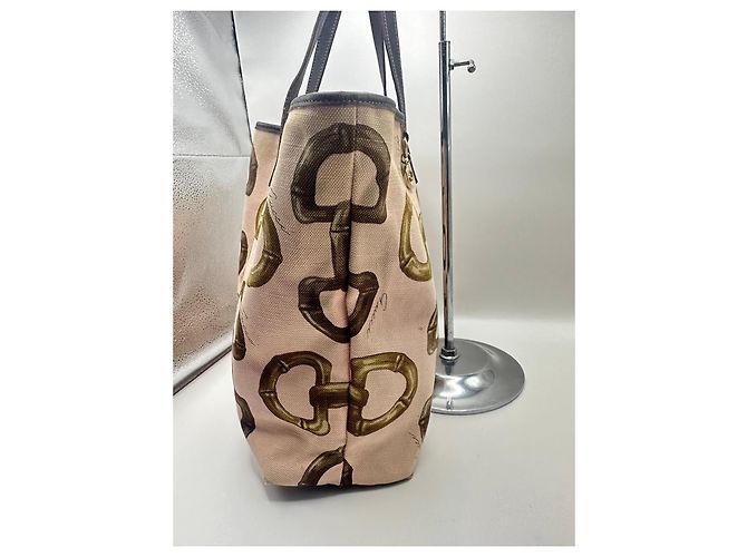 Borsa Tote Gucci Bamboo Horsebit Marrone Rosa Beige - vista 3