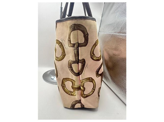 Borsa Tote Gucci Bamboo Horsebit Marrone Rosa Beige - vista 4