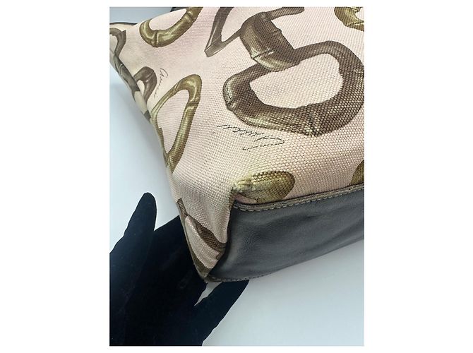 Borsa Tote Gucci Bamboo Horsebit Marrone Rosa Beige - vista 6