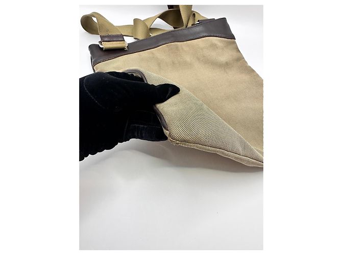 Borsa a tracolla Prada in tela jacquard Marrone Beige - vista 10