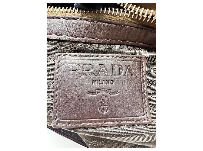 Borsa a tracolla Prada in tela jacquard Marrone Beige - vista 14