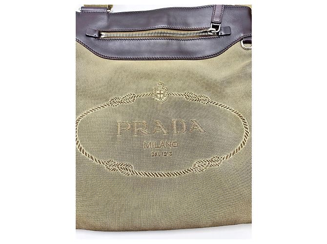 Borsa a tracolla Prada in tela jacquard Marrone Beige - vista 8