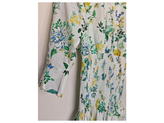 Zara geblümtes Hemdkleid Weiß Blau Grün Gelb - Ansicht 3