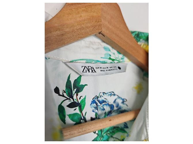 Zara geblümtes Hemdkleid Weiß Blau Grün Gelb - Ansicht 7