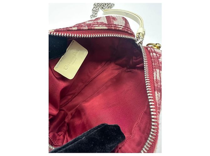 Mini pochette in tela monogramma Christian Dior Bianco Rosso - vista 11