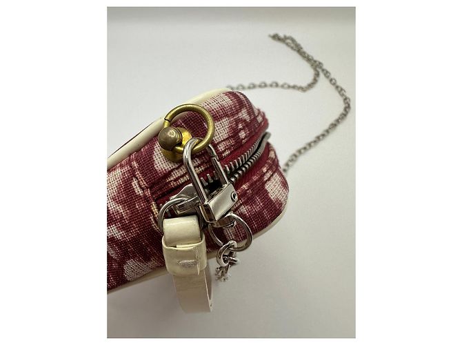 Mini pochette in tela monogramma Christian Dior Bianco Rosso - vista 15